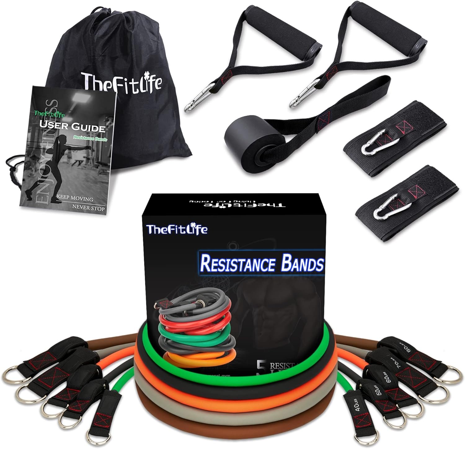 TheFitLife Resistance Bands Set for Women & Beginners – Home Workout Equipment with Handles, Door Anchor & Ankle Straps, Exercise Bands for Rehab, Yoga & Fitness