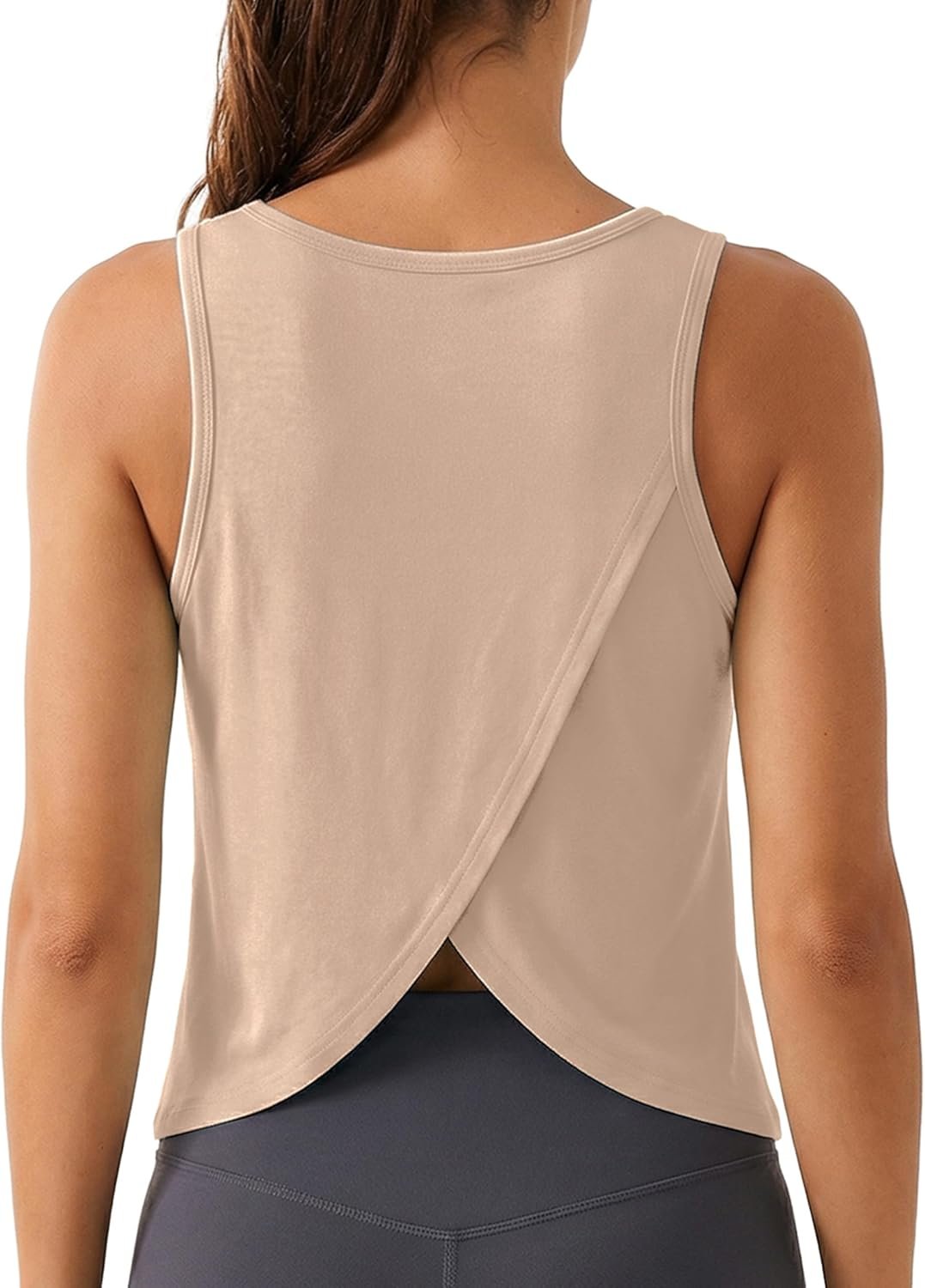 Quenteen Workout Tops for Women V Neck Cropped Open Back Sleeveless Tank Tops Gym Athletic Yoga Shirts