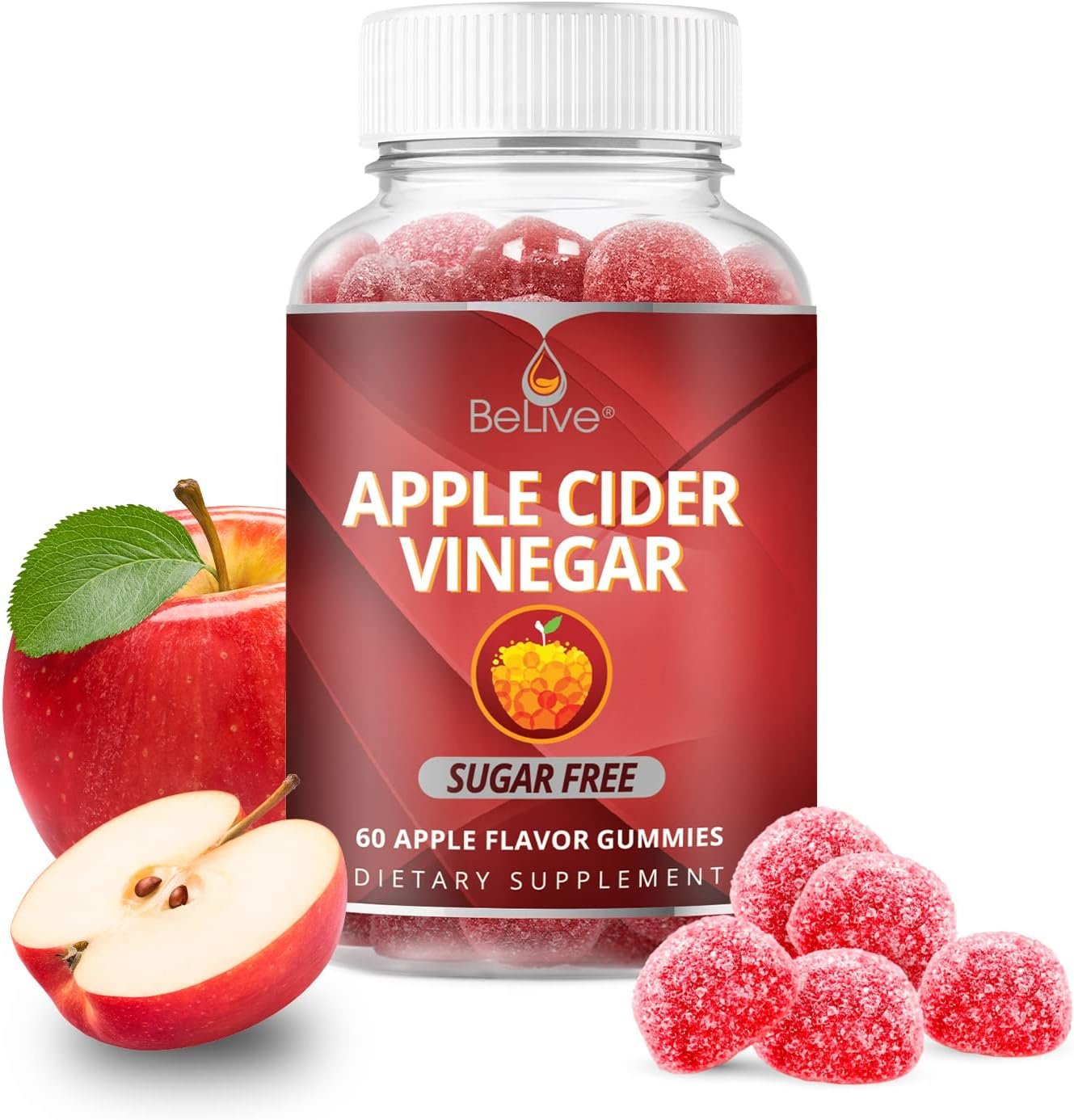 BeLive Apple Cider Vinegar Gummies – ACV Gummies Without Sugar for Digestive Health I Alternative to Capsules, Vegan, Keto Friendly, Gluten Free | 60 Ct