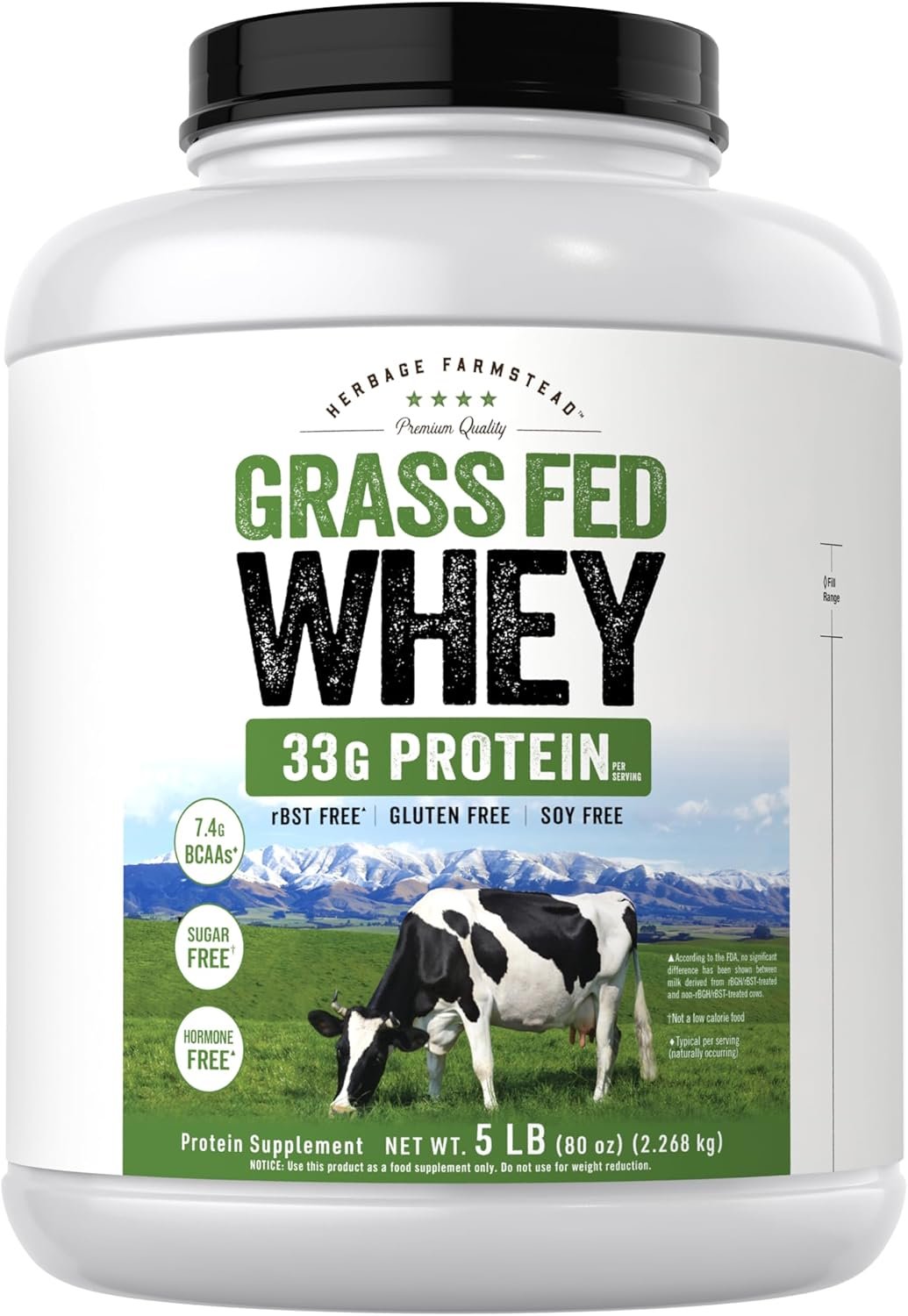 Carlyle Grass Fed Whey Protein Powder | 5lb (80 oz) | Unflavored Supplement for Women and Men with BCAA | Sugar and Hormone Free | Vegetarian, Non-GMO and Gluten Free | by Herbage Farmstead