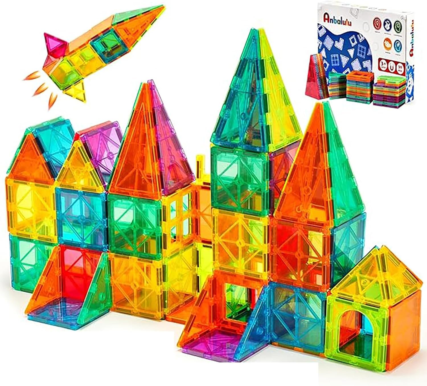 Anbalulu Magnetic Building Tiles,Magnet Building Set,Magnetic Blocks, 3D STEM Stacking Toys, Magnets Toy for Kids Boys Girls