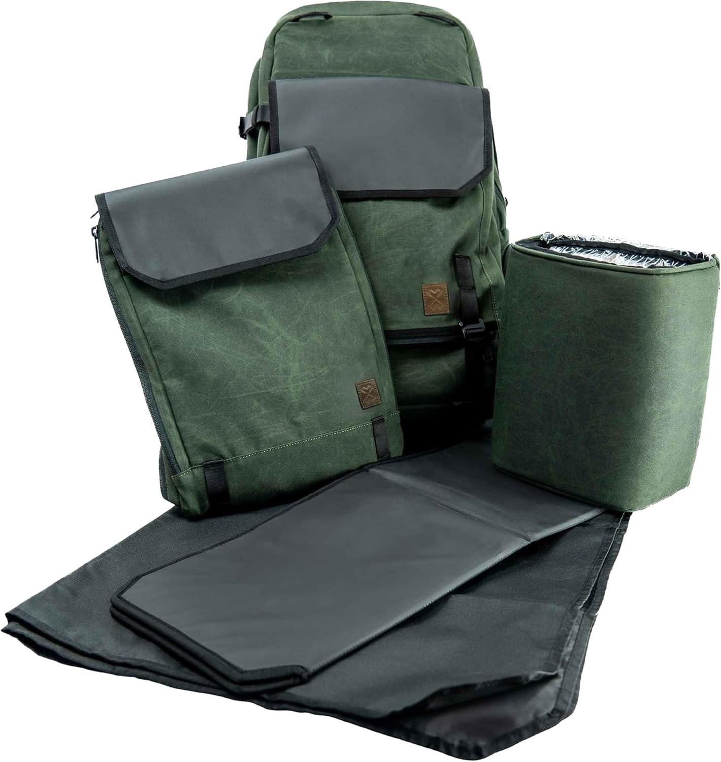 5 in 1 Tactical Adventure Proof Hiking Backpack and Diaper Bag, Travel, Lightweight, Cooler for Storing Milk, Convertible Handles, Durable, Changing Pad included