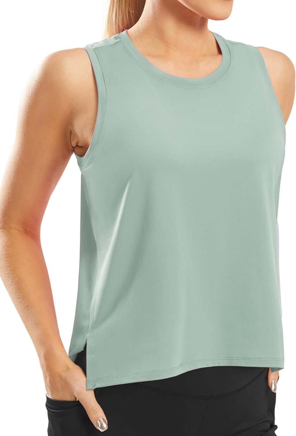 Ice Silk Workout Tops Sleeveless Athletic Tank Loose Fit UPF 50+ | Lightweight, Breathable, Not See-Through, Premium Drape Doesn’t Cling, Versatile for Casual, Side Slits, Easy to Wash