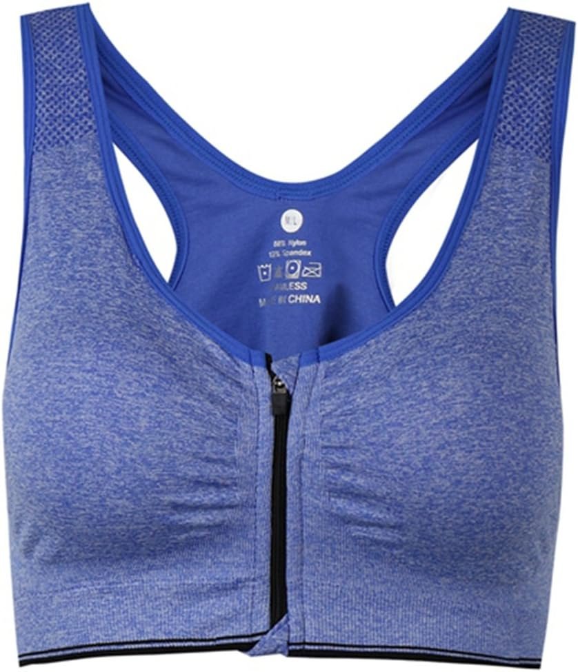 Women’s Zipper Front Closure Sports Bra Racerback Yoga Bras