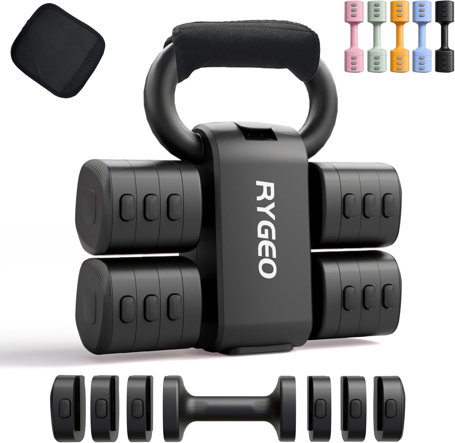 2-in-1 Adjustable Dumbbell Set for Women – 4 Levels (2.2lbs to 12.1lbs) – Home Gym Weights for Women at Home – Fitness Dumbbells