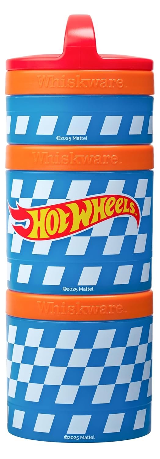 (Checkers) Whiskware Stackable Snack Pack – 3 Jar + Handle – Red/Orange/Blue