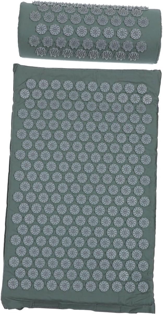 Acupressure Mat and Shiatsu Massage Pillow Set with Bag, Washable Grey Yoga Mat for Back and Neck Relief, Acupuncture Accessory Suitable for Wellness and Relaxation