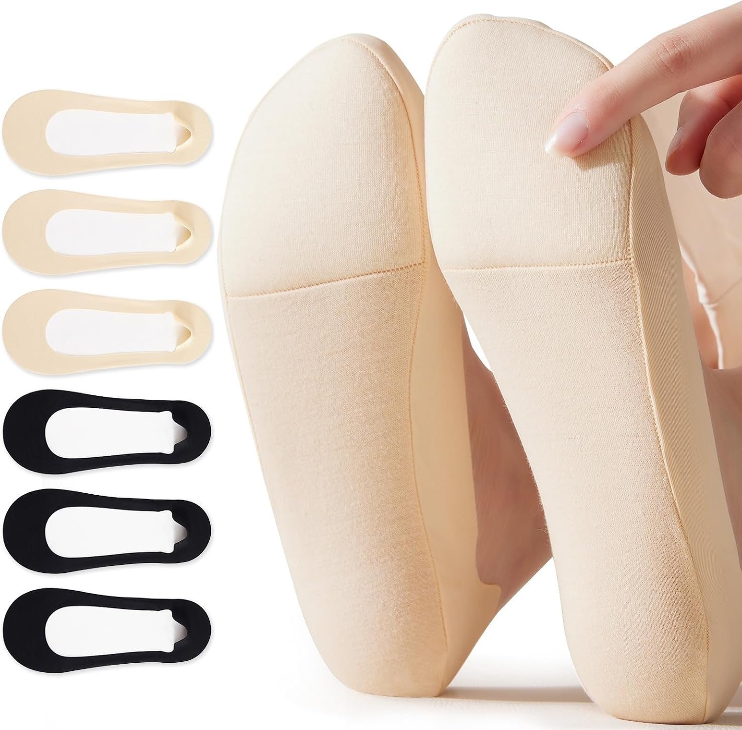No Show Socks Womens 6Pairs Cushioned Anti-Slip Grip Breathable Soft for Work, Running, Yoga, Athletics, Daily