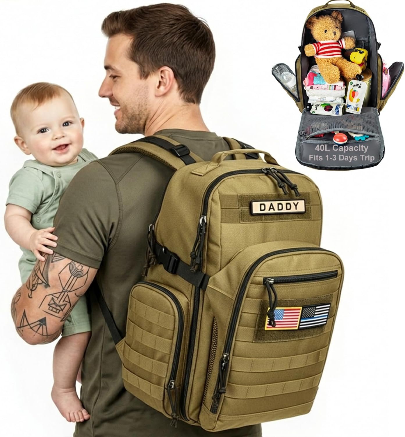 MIRACOL Baby Diaper Bag for Dad: Military-Grade 900D Polyester with 16+ Multiple Pockets for Active Dad – 40L XL Capacity for 1–3 Day Trips for Father’s Day