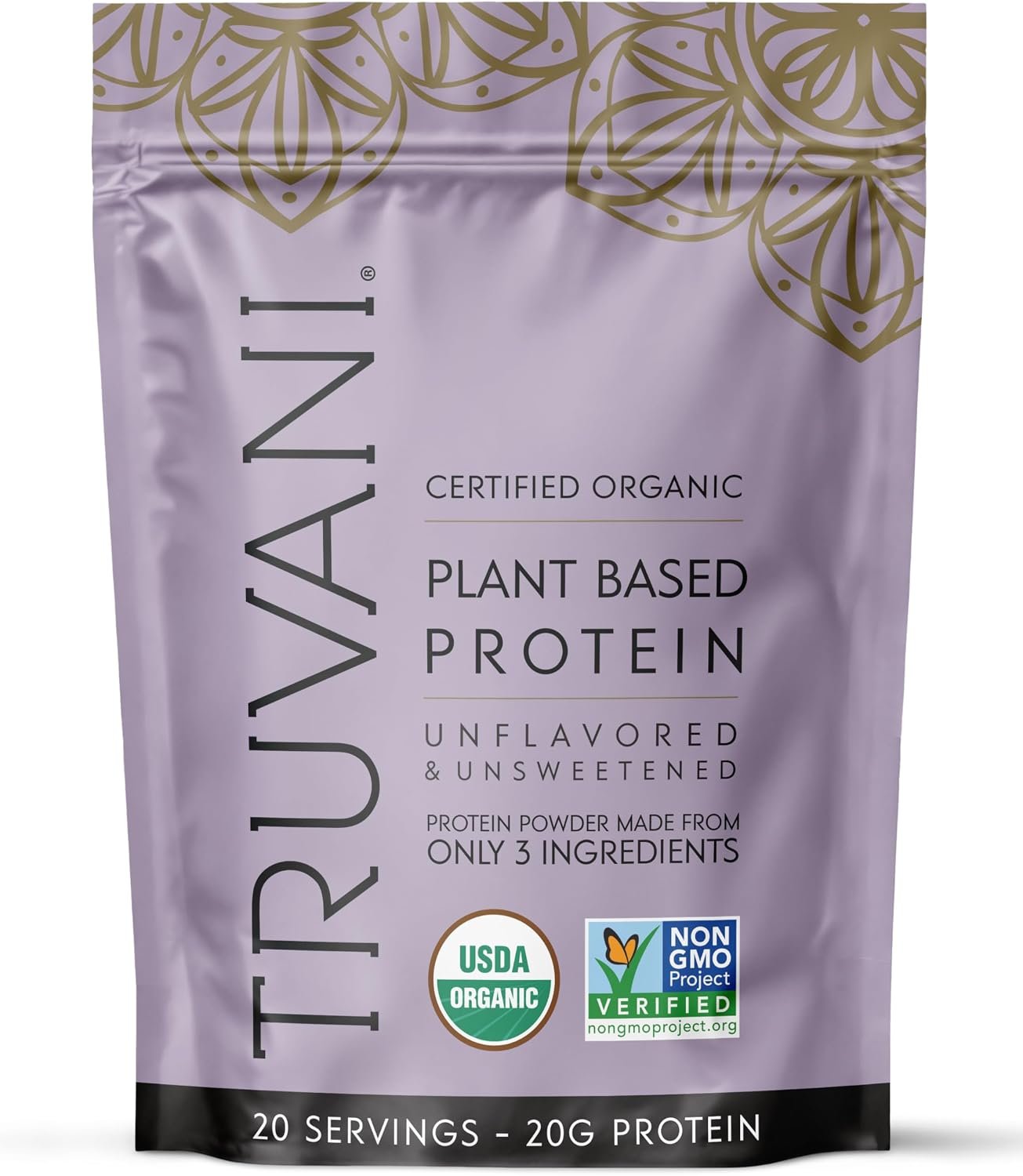 Truvani Pea Protein Powder | Unflavored | 20g Organic Vegan Plant Based Protein | 20 Servings | Keto | Gluten & Dairy Free | Low Carb | No Added Sugar