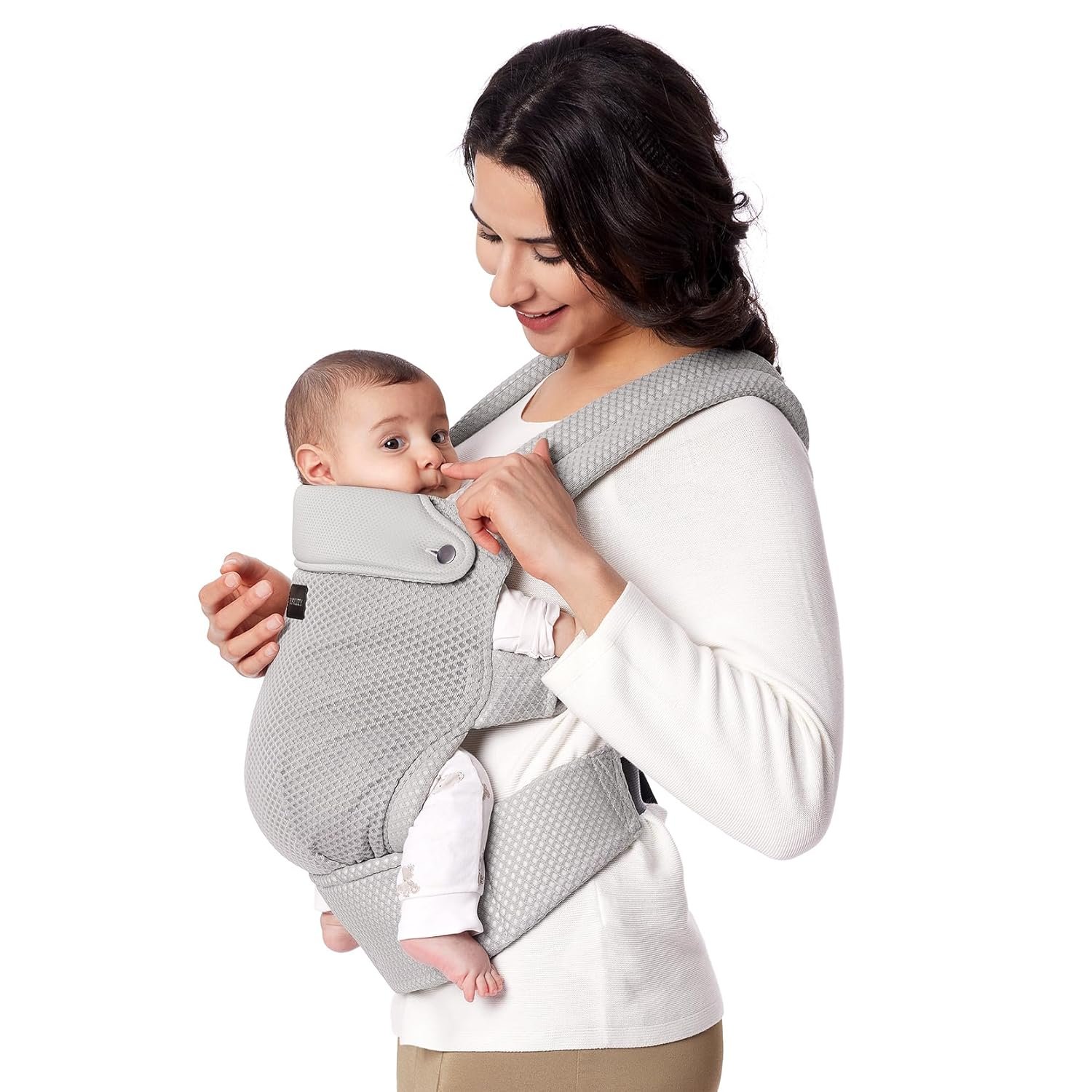 Momcozy Baby Carrier – Ergonomic, Cozy and Lightweight Carrier for 7-45lbs, Effortless to Put On, Ideal for Hands-Free Parenting, Enhanced Lumbar Support, Purehug for Infant to Toddler, Air Mesh-Grey