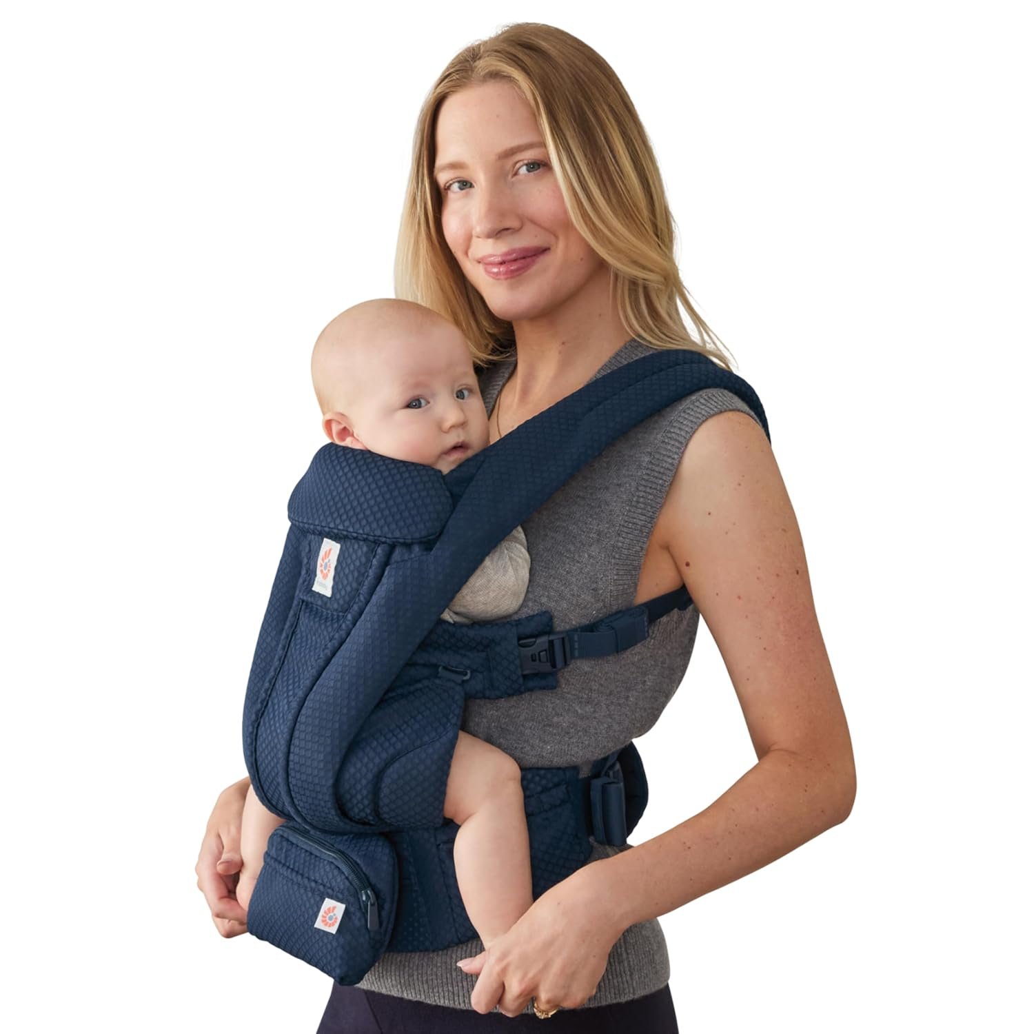 Ergobaby Omni Deluxe Baby Carrier for Newborn to Toddlers 0-48 Months (7-45 lbs) – 4-Position Breathable Mesh Baby Carrier with Ergonomic Support, Storage Pockets, and Sun Hood – Midnight Blue