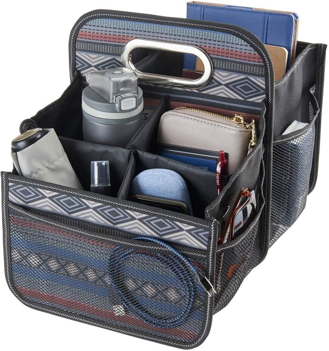 High Road Car Organizer with Cup Holder Dividers – Front Seat Organizer for Drivers or Middle Seat Car Organizer for Kids – Portable Car Caddy with Easy Carry Handle