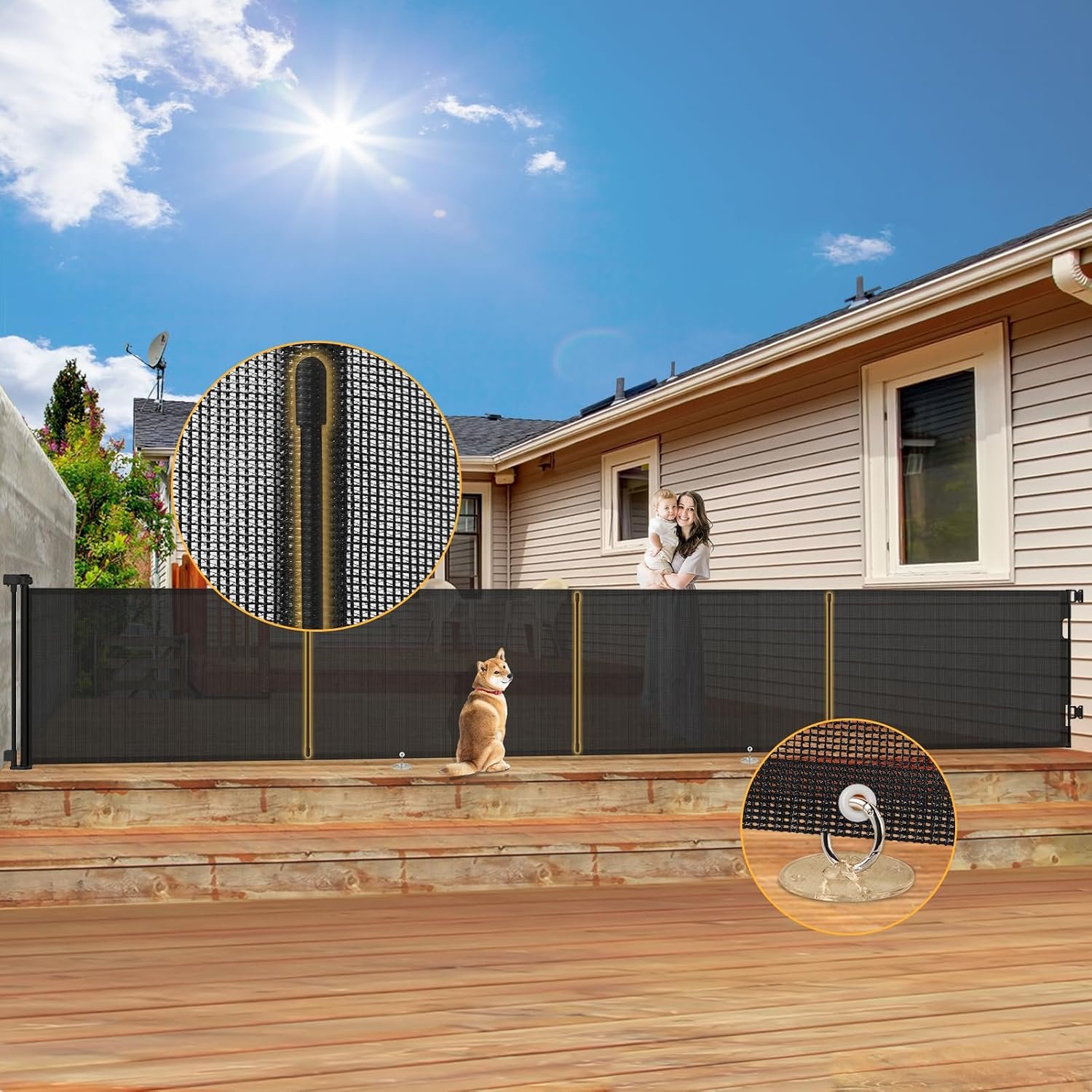 200” Retractable Baby Gates Extra Wide,34″ Tall Retractable Dog Gate for Doorways,Extra Long Retractable Baby Gate for Stairs,Kitchen,Indoor/Outdoor Retractable Gate with Fiberglass Reinforcement Rod