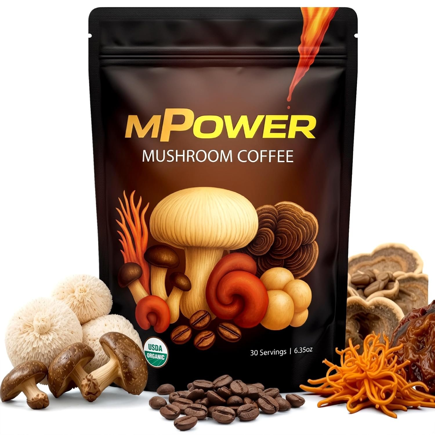 FuelMPOWER Mushroom Coffee USDA Organic – Adaptogenic 6 Mushroom Blend with Lion’s Mane, Cordyceps, Reishi & Turkey Tail – Smooth Energy, Focus & No Crash – 30 Servings