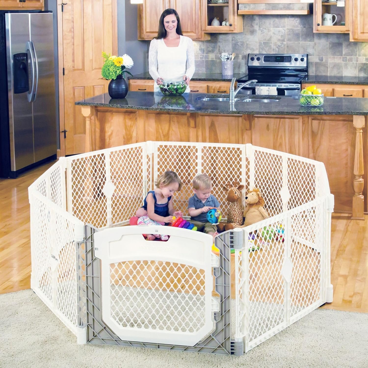 Toddleroo by North States – Superyard Ultimate Play Yard: Freestanding 8 Panel Baby Playpen with Door – Indoor or Outdoor Use – Made in USA – Encloses Up to 34.4 Square Feet – 26 Inches Tall – Ivory