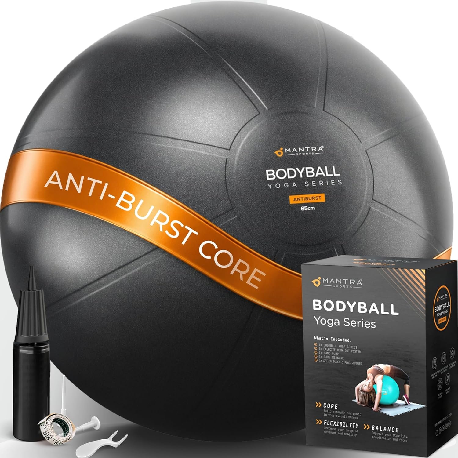 Exercise Ball – Yoga Ball for Pilates & Fitness – Birthing for Pregnancy, Stability, Core, Balance, Therapy for Physical Rehab, Workout for Home Gym & Office Chair, Fast Pump Included