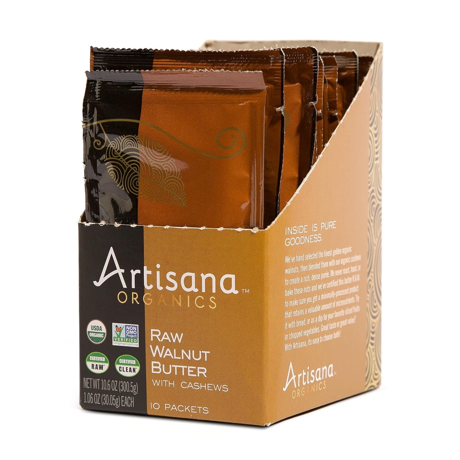 Artisana Organics Raw Walnut Butter with Cashews – No Sugar Added, Just Two Ingredients – Vegan, Paleo, Keto Friendly Snack, 1.06oz Pouches (10 Pack)