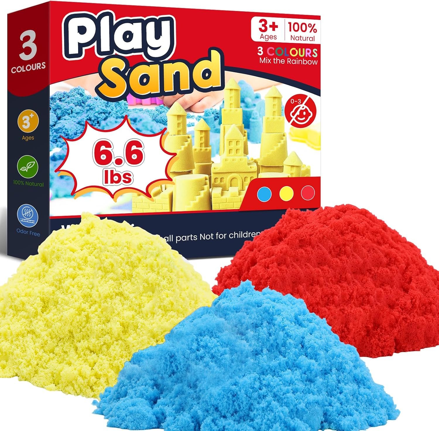 FURWEY 6.6lbs Play Sand,Mixed Packaging of 3-Color Sensory Sand,Suitable for Children to Shaping, Squeezing and Sculpting（Without Molds）