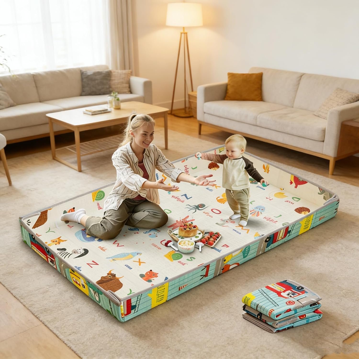 Foldable Soft Foam Play Mat, Baby Play Mat (Animal Wonderland)