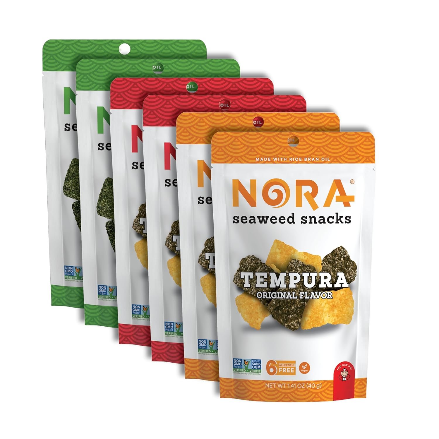 Crispy Seaweed Snacks by Nora | Asian Snacks | Taster’s Variety Pack | Low-Sugar, Vegan, Non-GMO Verified | 6-Pack