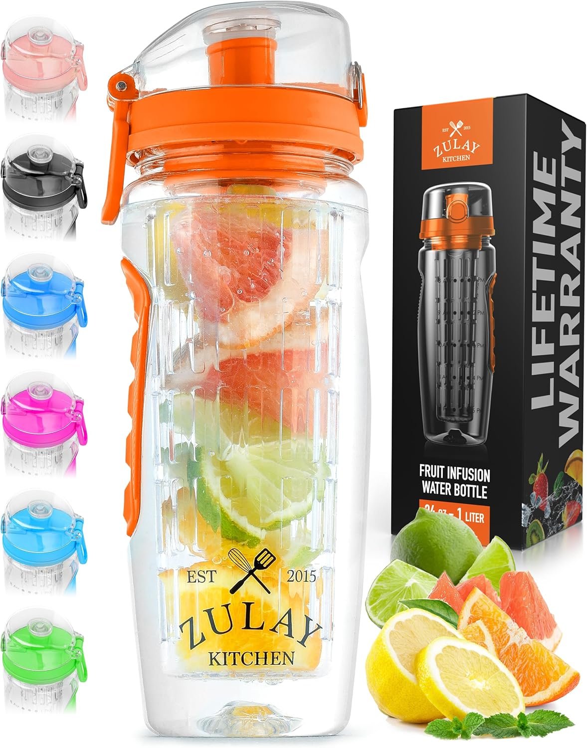 Zulay Fruit Infuser Water Bottle – 34oz – Leakproof With Full-Length Infusion Rod – Men Women’s Ideal Fitness Gift Or For Gym, Camping