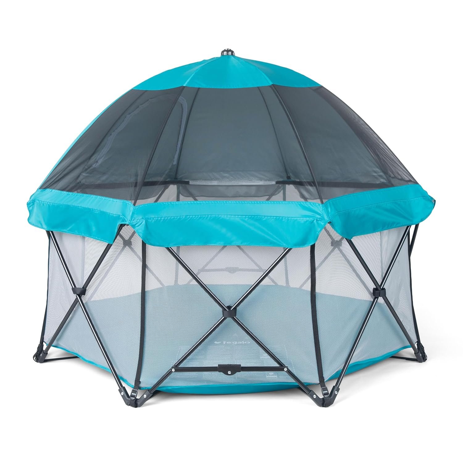 Regalo Safety My Play Deluxe Extra Large Baby Playpen & Portable Play Yard with Canopy, Foldable 8-Panel Indoor Outdoor Playpen for Babies & Toddlers, Mesh Sides, Washable Nylon Bottom, 62″, Aqua