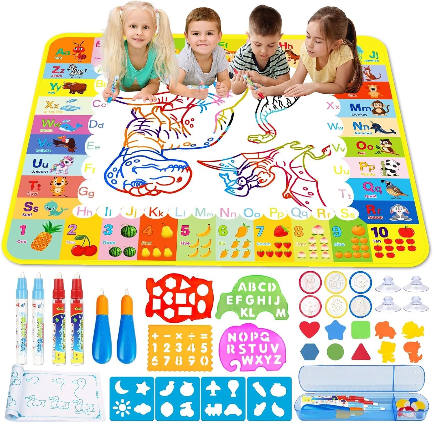 Aqua Water Doodle Mat 48 X 40 Inches Extra Large Magic Drawing Doodling Mat Kids Drawing Mat Toddlers Educational Toys for Age 3 4 5 6 7 8 Year Old Kids Boys Girls