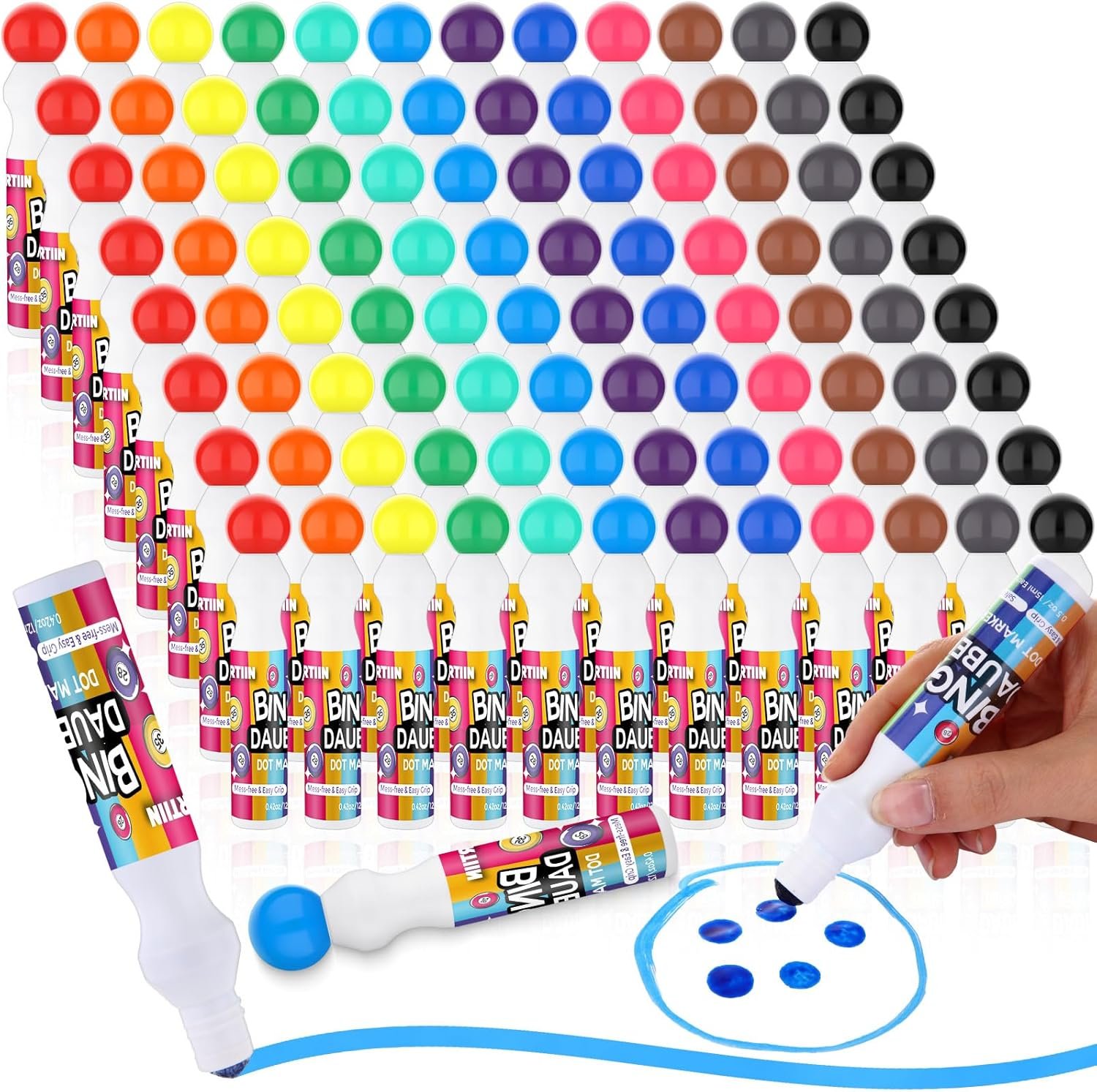 Crtiin 96 Pcs Bingo Dauber Markers Bulk, 0.5 oz, Assorted Colors Set of Dot Markers Back to School Gifts for Students, Art and Crafts Painting Supplies Drawing Coloring (12 Colors)