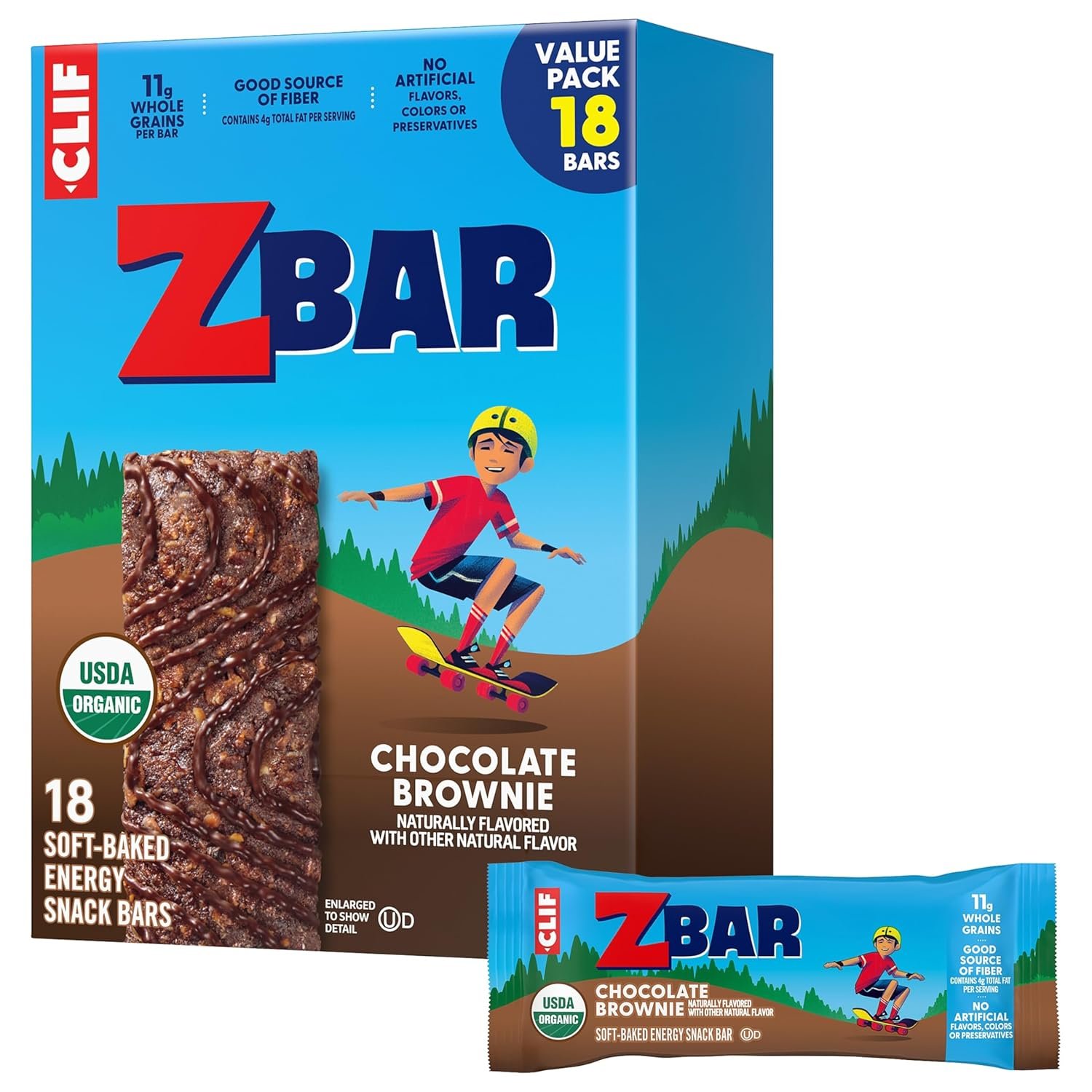 Zbar – Chocolate Brownie – Soft-Baked Energy Snack Bars – Non-GMO – 11g Whole Grains – USDA Organic Granola Bars – Snacks for Kids (18 Pack)