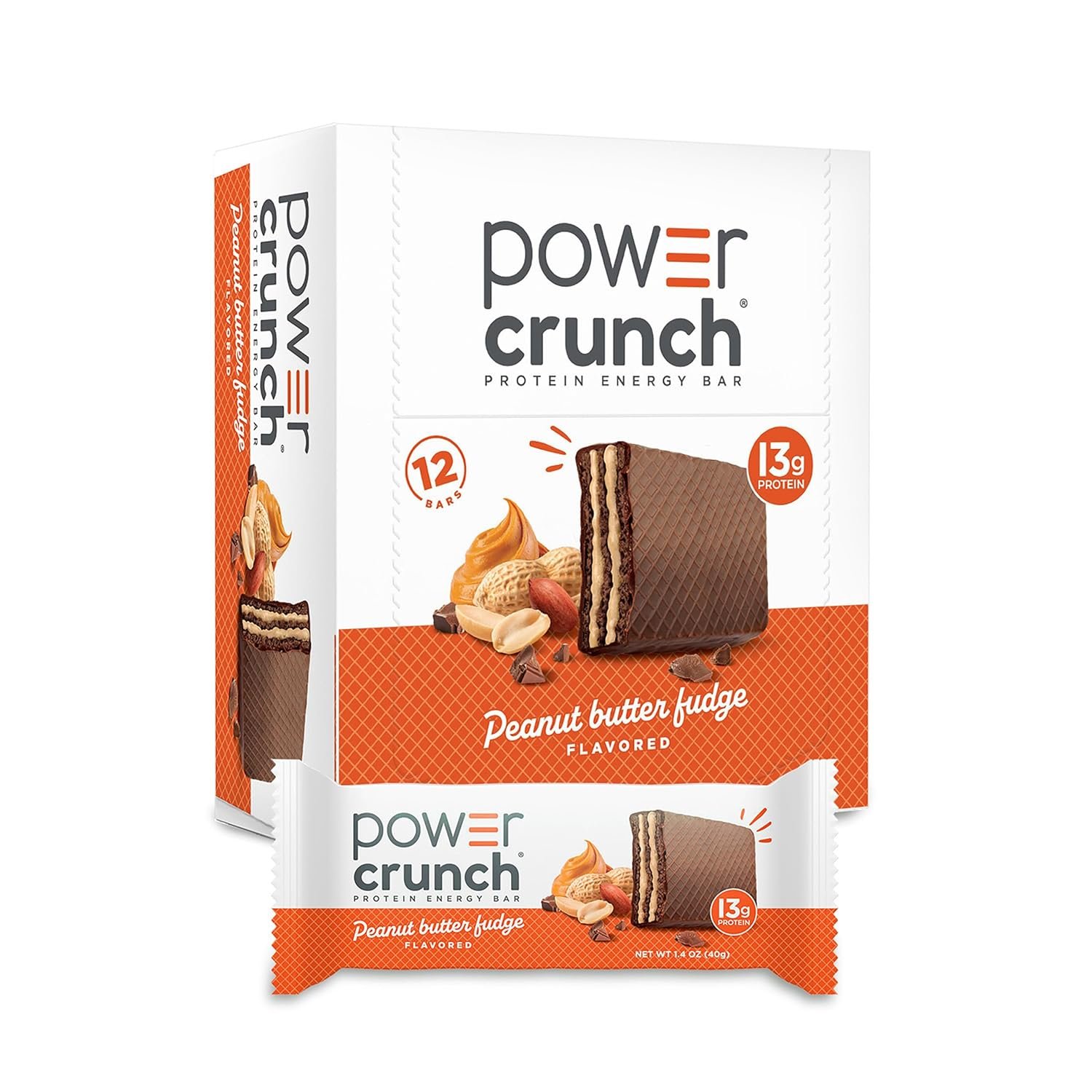 Power Crunch Protein Energy Wafer Bars, Peanut Butter Fudge, 1.4 Ounce (12 Count)