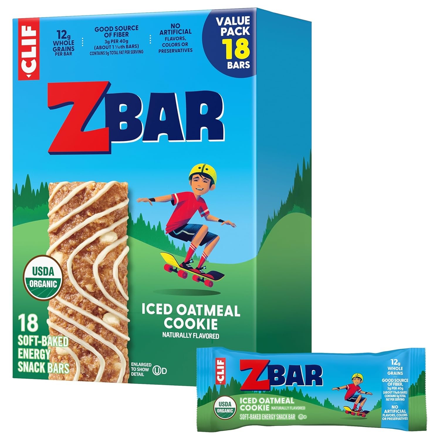 Zbar – Iced Oatmeal Cookie – Soft-Baked Energy Snack Bars – Non-GMO – 12g Whole Grains – USDA Organic Granola Bars – Snacks for Kids (18 Pack)