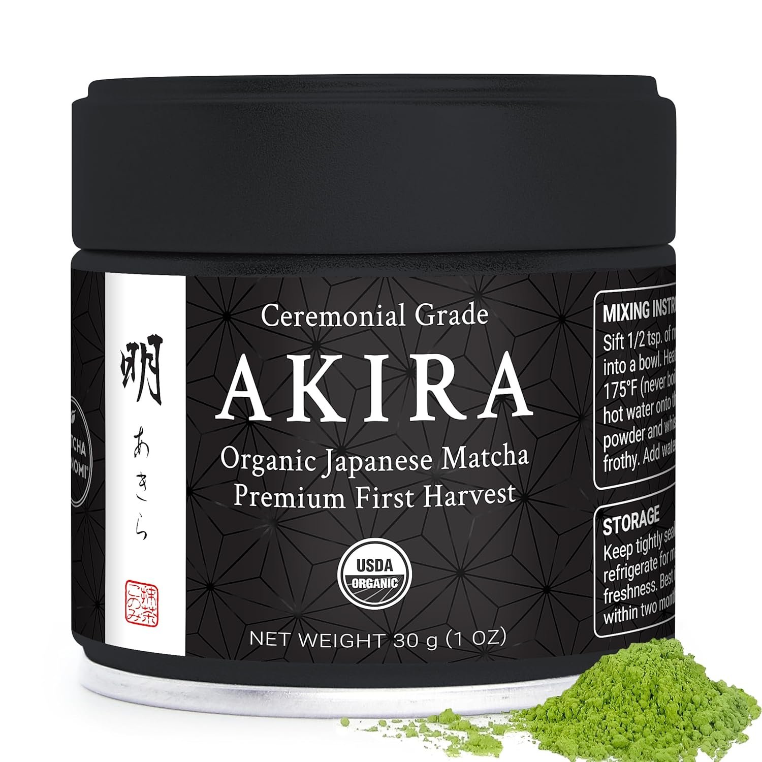 Akira Matcha 30g – Organic Premium Ceremonial Japanese Matcha Green Tea Powder – First Harvest – Zero Sugar – USDA and JAS Certified