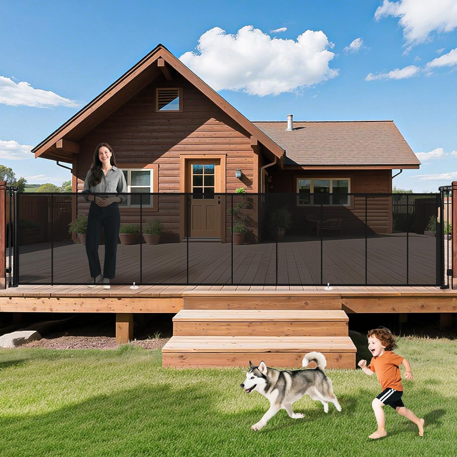 236″ Retractable Baby Gates Dog Gate Extra Wide, 42″ Tall Child Pet Safety Gate with Reinforced Strips for Stairs, Long Mesh Garage Gates Fence for Outdoor Indoor Large Openings Driveway Decks Patio