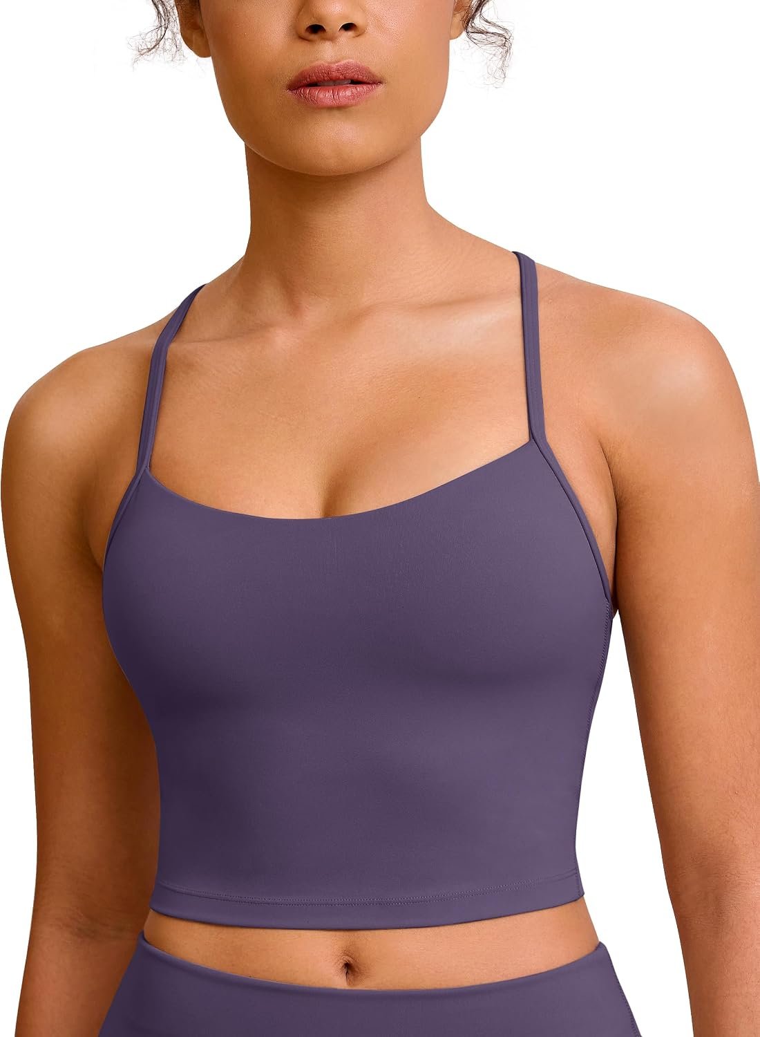 BAYDI Clouduxi Y Back Crop Tank Tops for Women – Thin Strap Padded Workout Yoga Longline Sports Bras