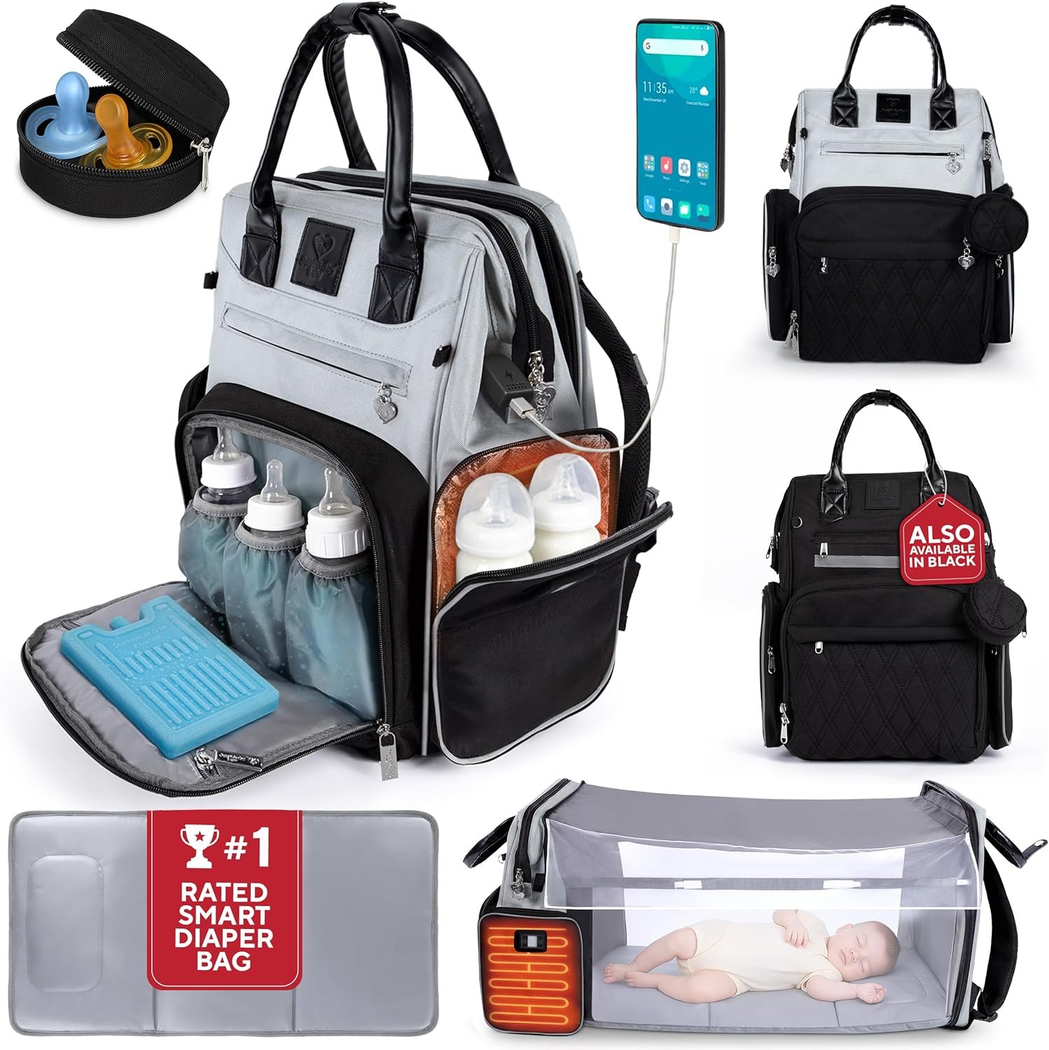 Award-Winning Baby Diaper Bag Backpack with Changing Station –Large Multifunction Waterproof Diaper Bag, Warm Bottle Pockets, Travel Baby Organizer Mom & Dad, Baby Essentials Must Have, Newborn Gift