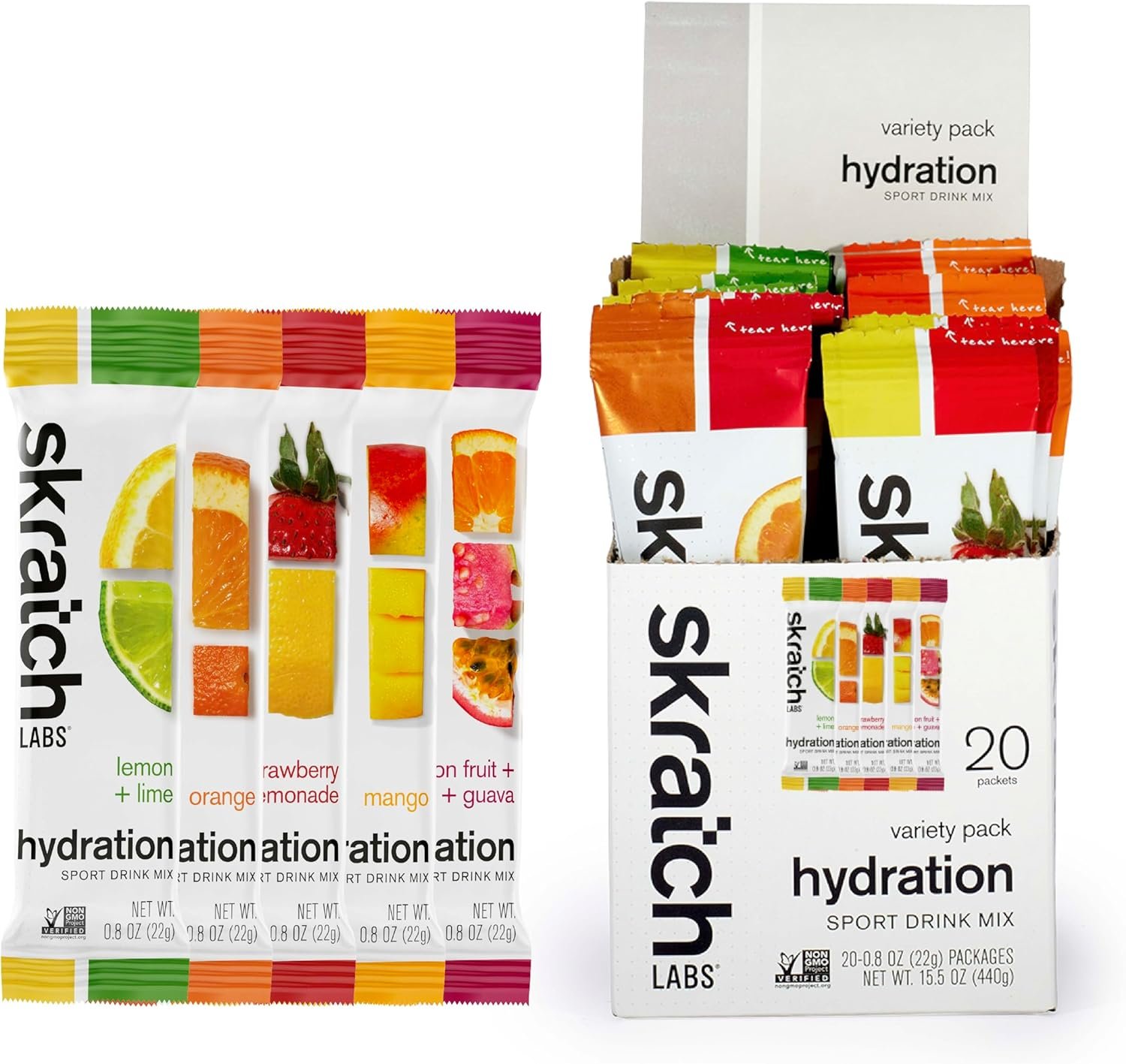 Skratch Labs Hydration Packets – Hydration Drink Mix, Variety Pack (20 Single Serving Packets) – Electrolyte Powder Developed for Athletes and Sports Performance, Gluten Free, Vegan, Kosher