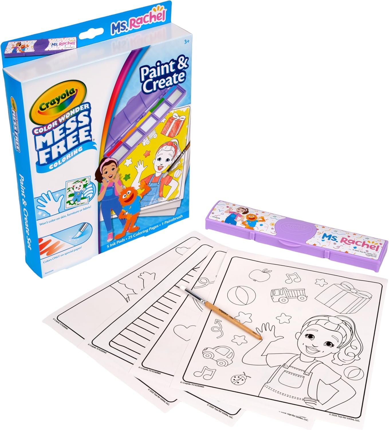 Crayola Color Wonder Paint & Create Set – Ms. Rachel, Mess-Free Painting Kit for Kids, 25 Coloring Pages, 5 Ink Pads & Paint Brush, Gift for Toddlers, Ages 3+