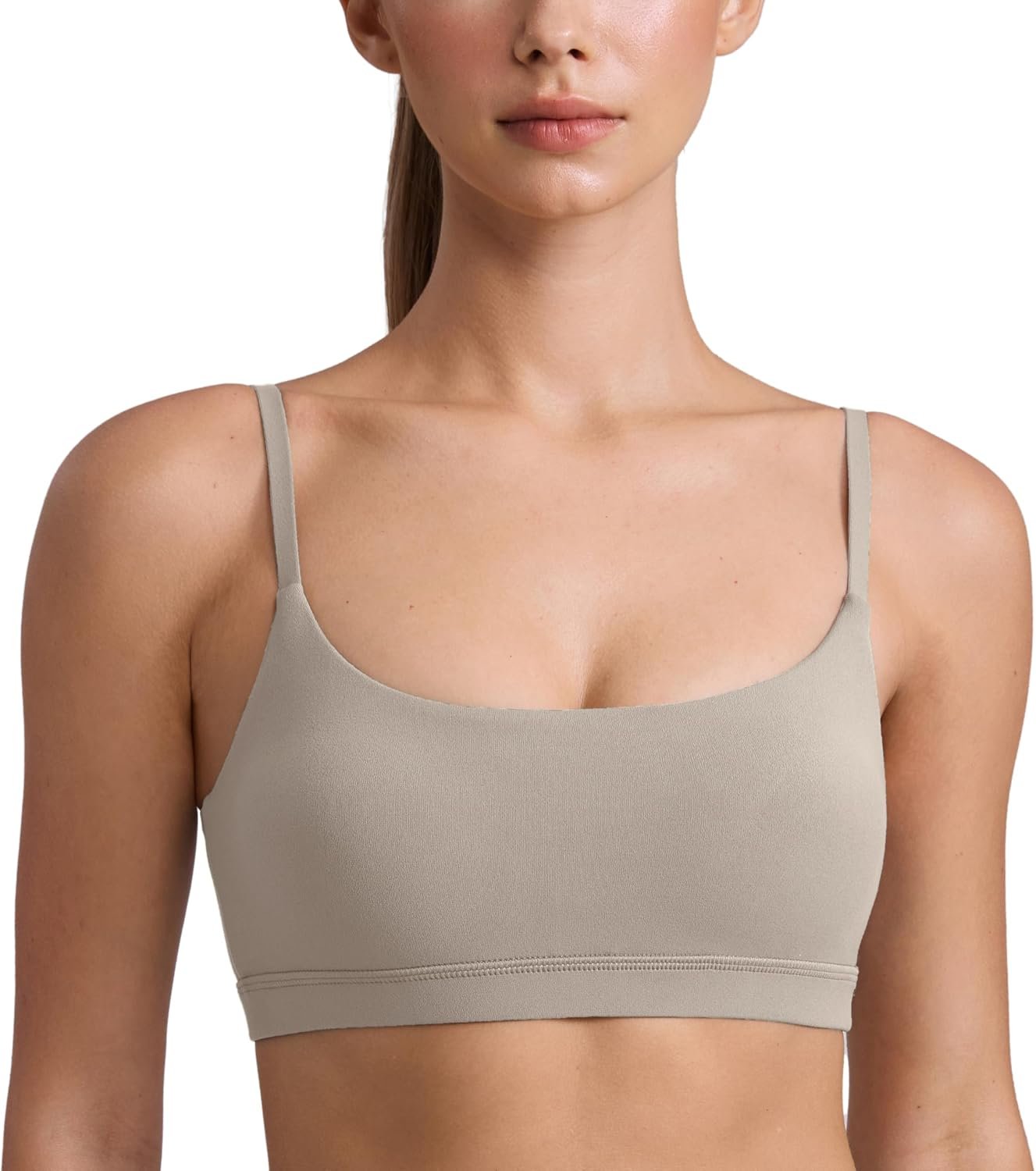 CRZ YOGA Butterluxe Adjustable Spaghetti Strap Sports Bras for Women – Scoop Neck Wireless Padded Yoga Workout Crop Top