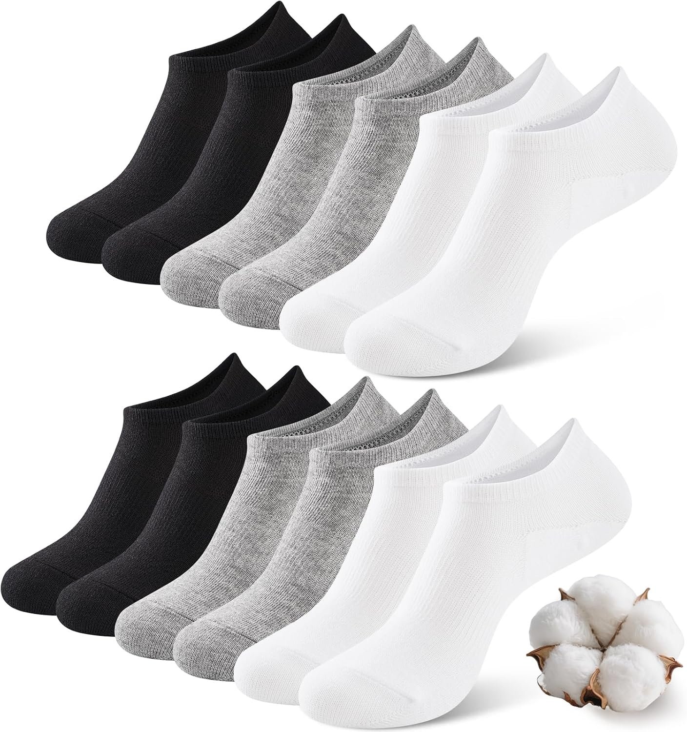 No Show Socks Women Men Non Slip Invisible Liners for Flats Breathable Cotton Low Cut Ankle Socks 6 Pairs Gift Box