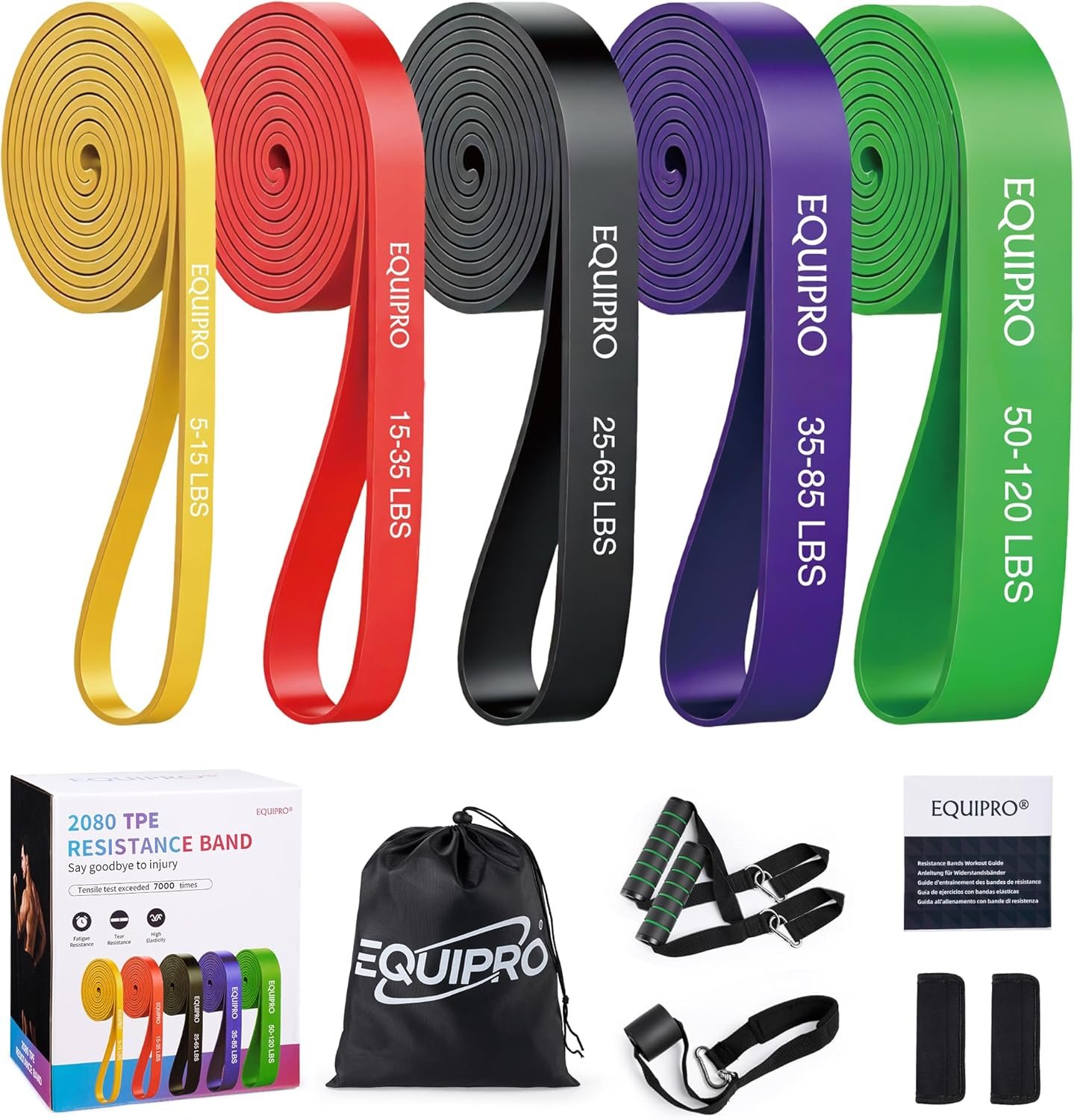 Equipro Resistance Bands, Exercise Bands, Resistance Bands for Working Out with Handles and Door Anchor, Workout Bands for Men Women with Protective Sleeve for Fitness Weights Work Out at Home
