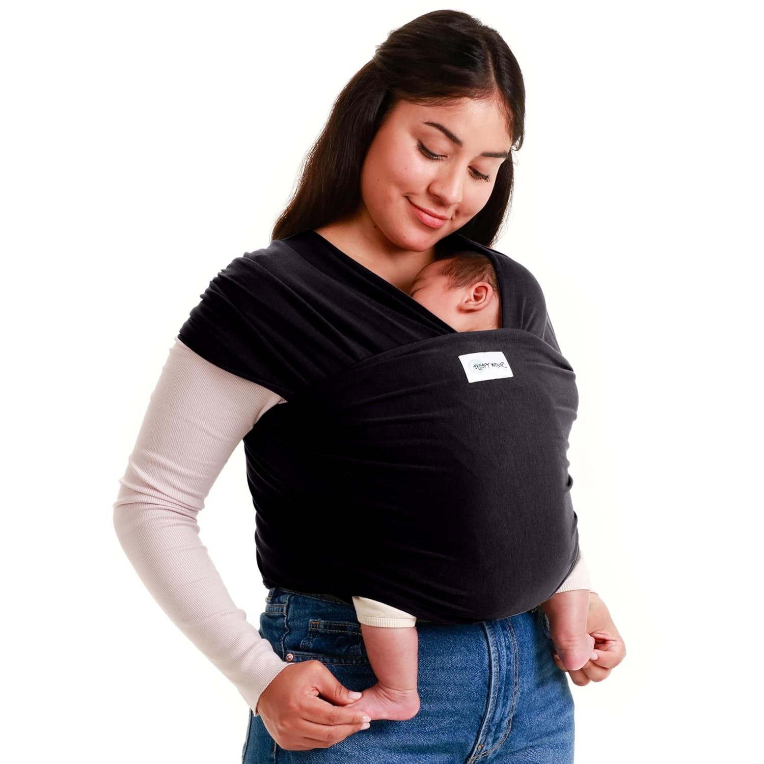 Sleepy Wrap Baby Carrier Newborn to Toddler 7-35 lbs – Lightweight, Breathable Baby Wrap Carrier – Stretchable, Ergonomic Baby Sling Carrier for Hands Free Support and Bonding (Black)