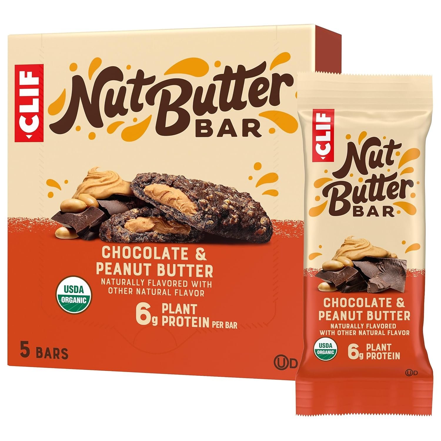CLIF Nut Butter Bar – Chocolate Peanut Butter – Energy Snack Bars – Non-GMO – USDA Organic – Plant Based – Low Glycemic – 1.76 oz. (5 Pack)