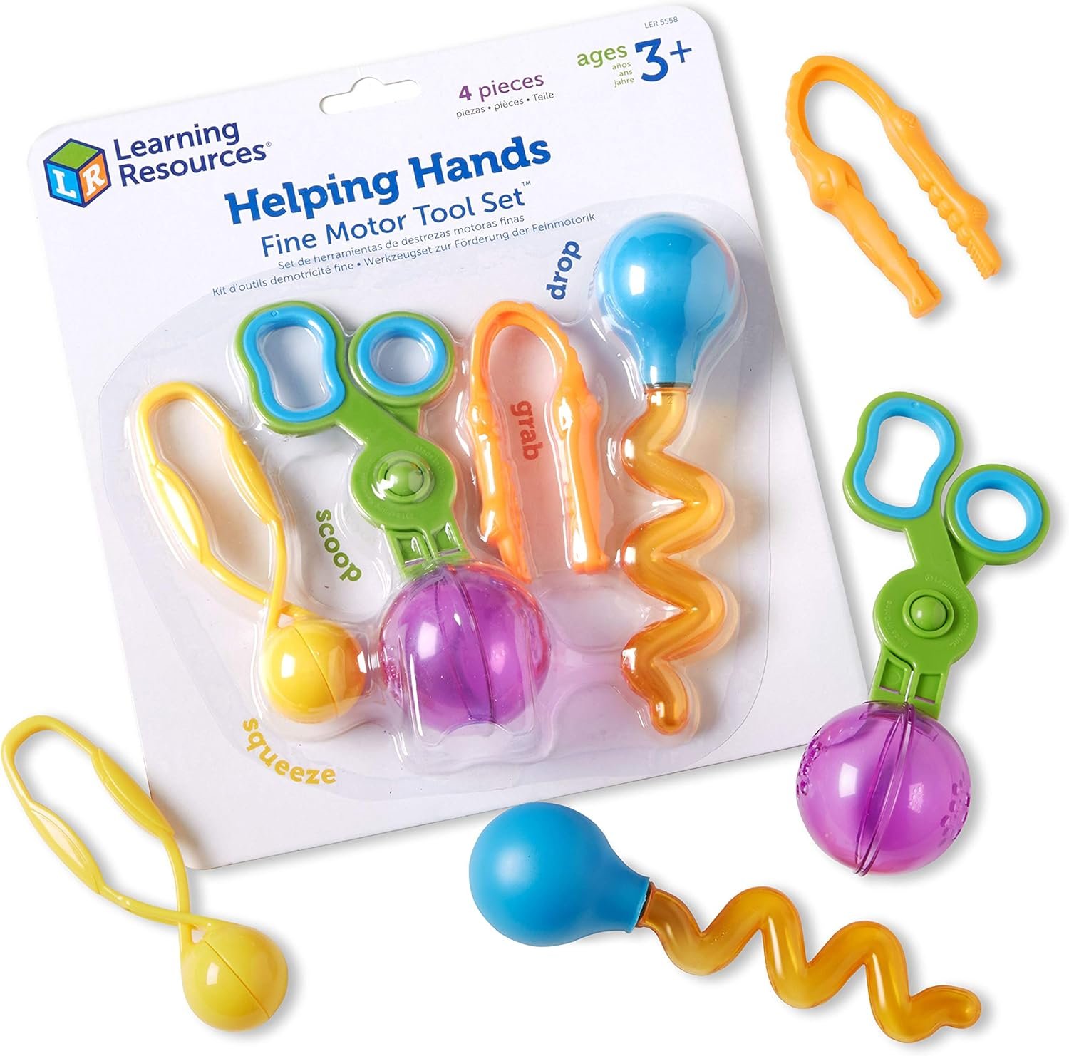 Learning Resources Helping Hands Fine Motor Tool Set Toy – Sensory Bin Sand Toys, Montessori, Plastic Tweezers, Therapy Games For Toddler, Homeschool Preschool Supplies