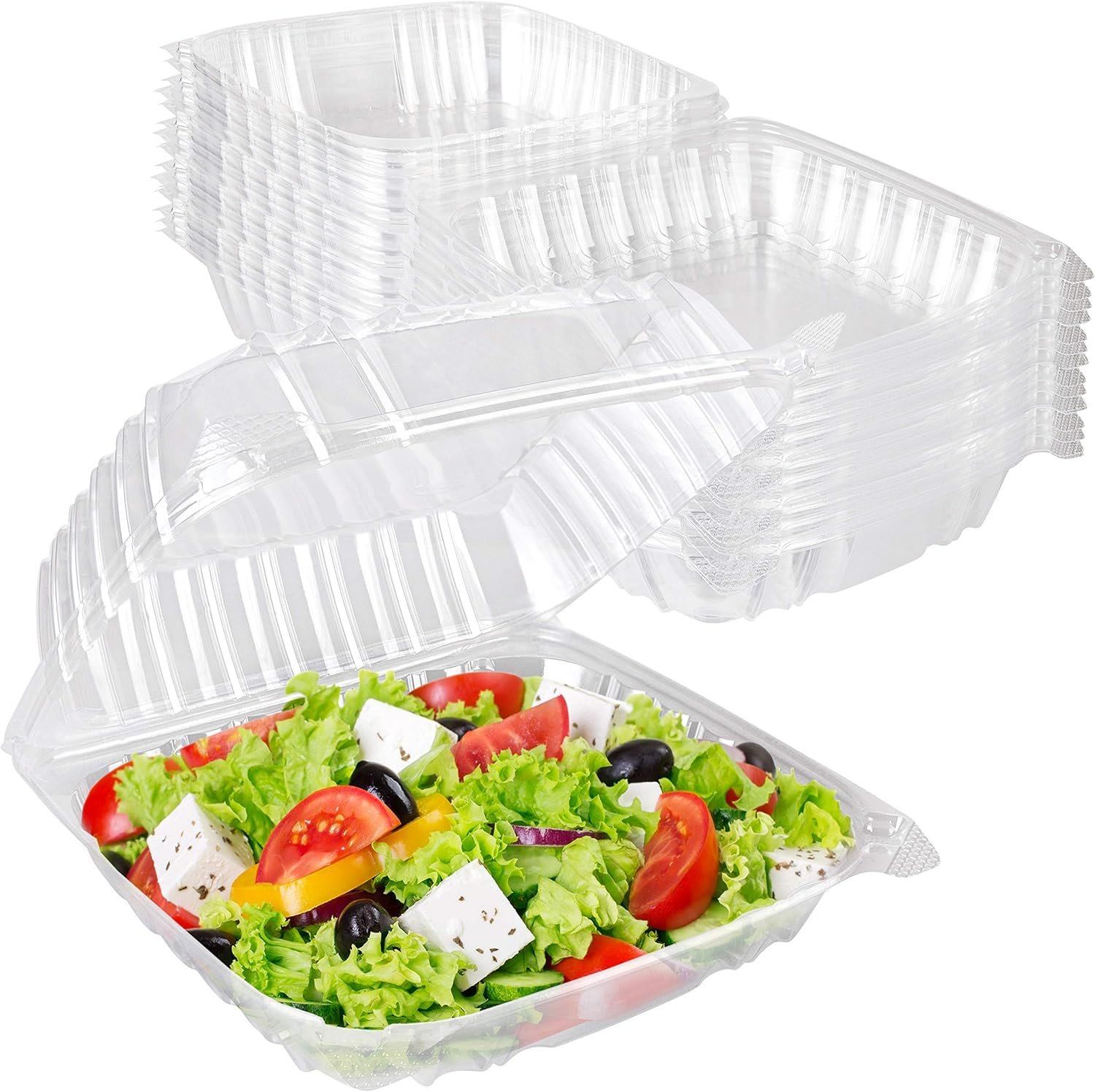 Stock Your Home Plastic 8 x 8 Inch Clamshell Takeout Tray (25 Count) – Disposable Hinged Containers for Dessert, Salads, Pasta, Sandwiches & More