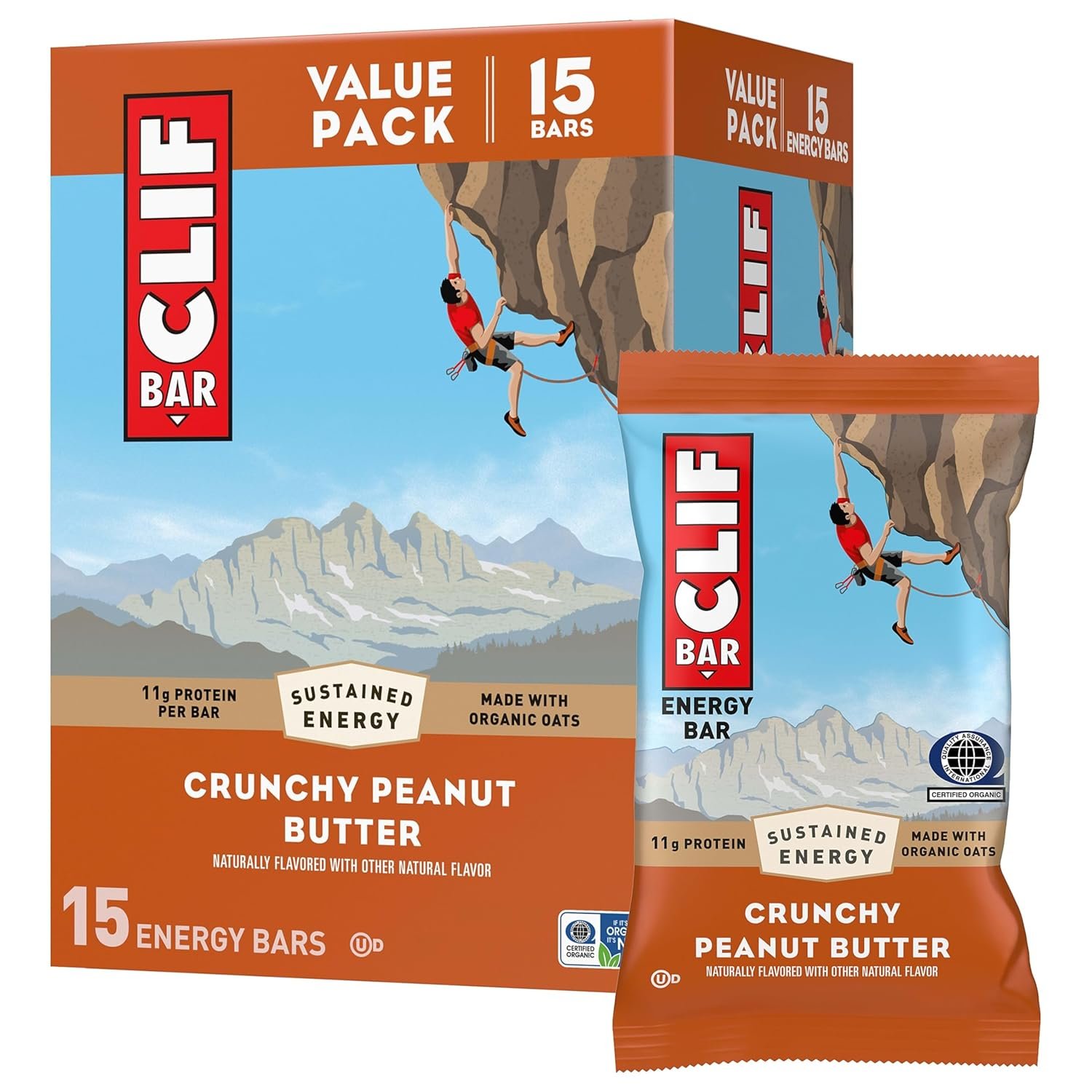 CLIF BAR – Energy Protein Bars – Crunchy Peanut Butter – Made with Organic Oats – Energy Bars – Non-GMO – (15 Pack)