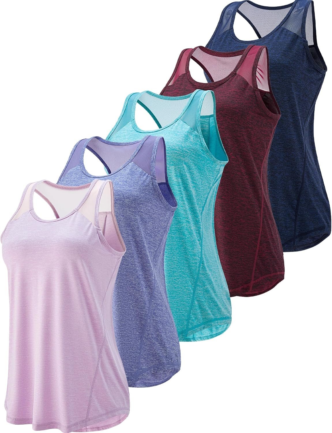 5 Pack Women’s Workout Tops, Athletic Racerback Tank Tops for Women, Mesh Sleeveless Shirts Yoga for Gym Running