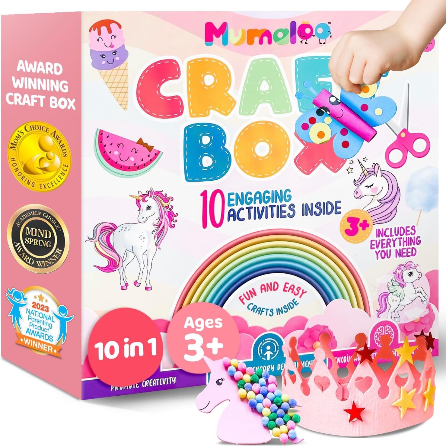 Mumaloo Unicorn Craft Box – 10 Fun Arts and Crafts for Kids Ages 4-8, No Mess, Educational, Mermaid Art Projects, Toddler Crafts & Activities Kit with Supplies, Gift for Girls 3 4 5 6 7 8 Years Old