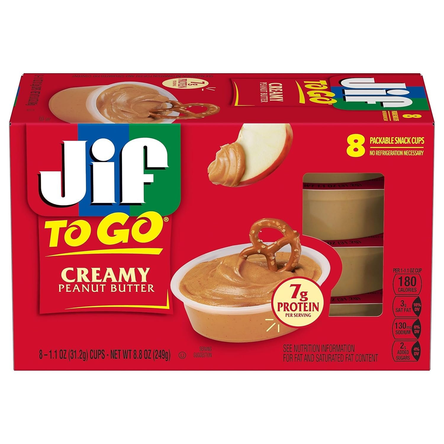 Jif To Go Creamy Peanut Butter, 8-1.5 Ounce Cups, Smooth and Creamy Texture, Snack Size Packs