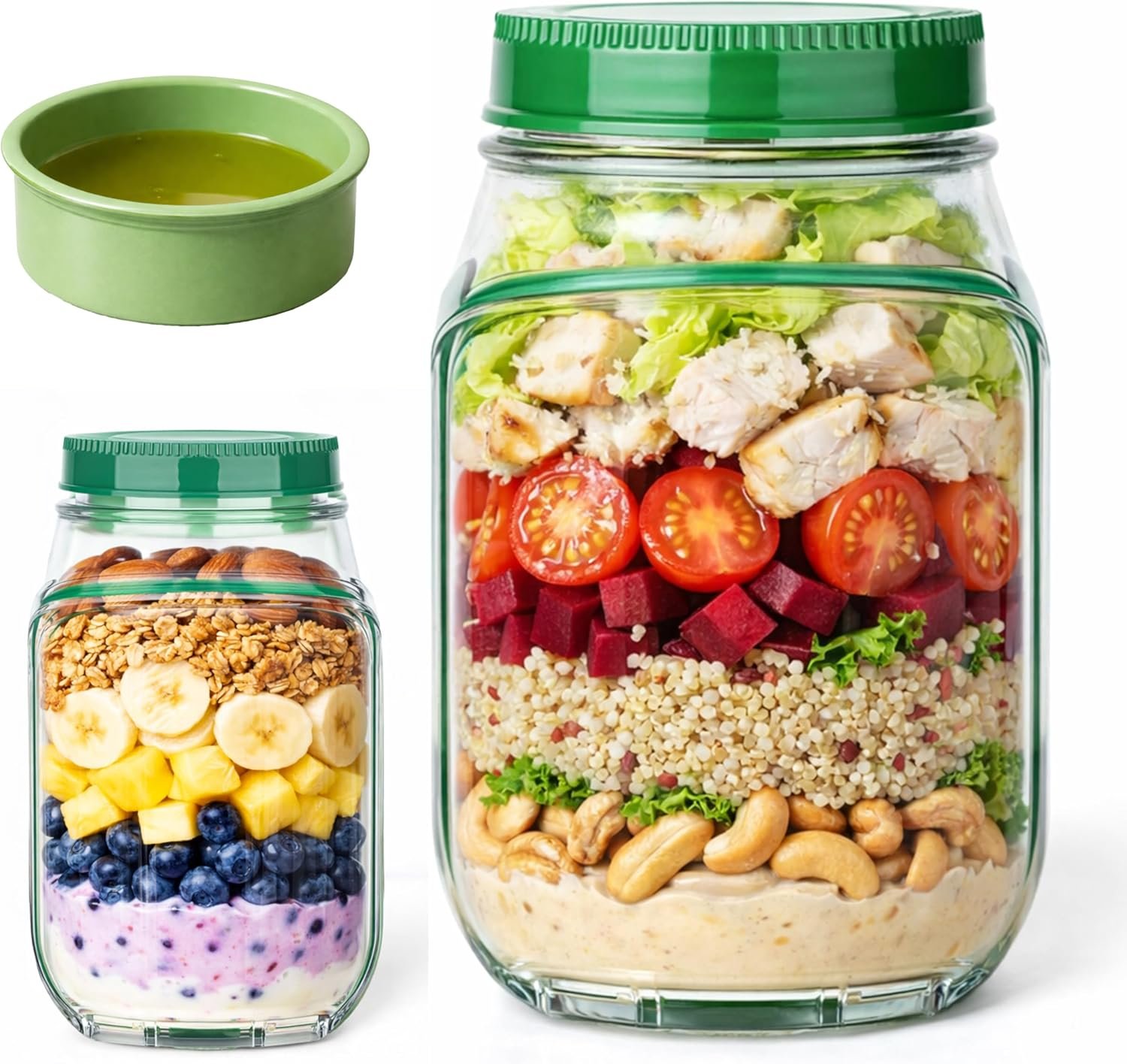 Salad Jar, Jar Side Open with Leakproof Dressing Compartment, Home, Office, Travel, Outdoor Salad Container for Lunch
